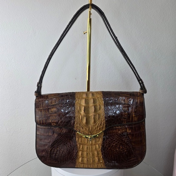 Unbranded Handbags - Vintage‎ Two Tone Brown Hornback Crocodile Skin Shoulder Bag Handbag
